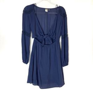 3/$30 Roxy | Blue Tie Front Exposed Long Sleeve Boho Dress XS